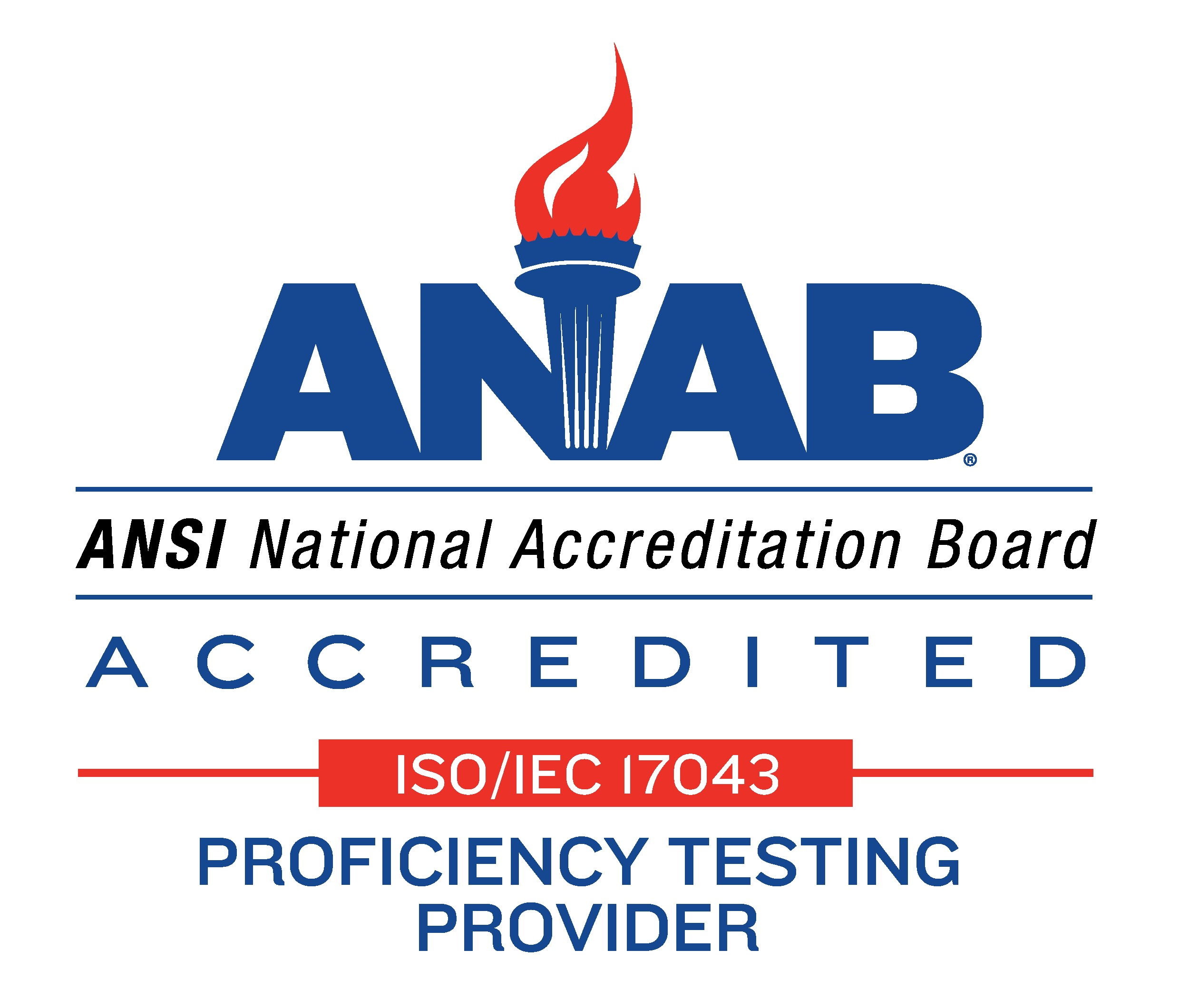 ANAB: ANSI National Accredidation Board; accredited ISO/IEC 17043; Proficency Testing Provider